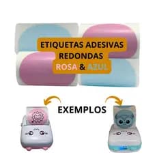 Etiqueta Adesiva Para Mini Impressora Gatinho - 4 Rolos (2 Rolos Rosas e 2 Rolos Azuis)