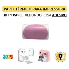 Etiqueta Adesiva 1, 3 e 5 Rolos de Etiqueta Adesiva Redonda Rosa para Impressora Gato