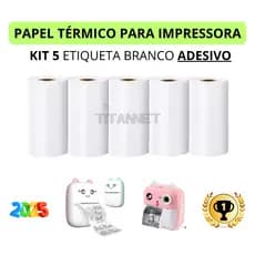 Kit 5 Bobina Etiqueta Térmica Adesiva 57x30mm Branco Rolo Para Mini Impressora Portátil