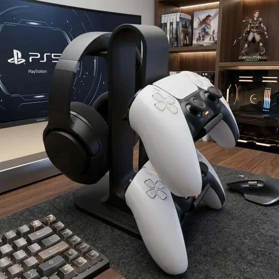 Suporte Fone Headset e Controle Gamer Vertical Universal para 2 Controles PS5/Xbox  PC - Premium