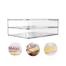 Porta Frios Acrílico Cristal Duplo Tampa 1L Empilhável Organizador Geladeira Pote Presunto Queijo