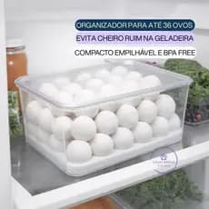 Organizador Porta Ovos Suporte Acrílico 36 Un Tampa Geladeira Cozinha Empilhável