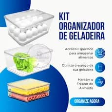 Kit 3 Organizador de Geladeira Porta Ovos Porta Frios Porta Frutas Porta Verduras