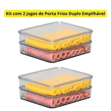 Kit 2 Porta Frios Acrílico Duplo Hermético Empilhável Cozinha Geladeira