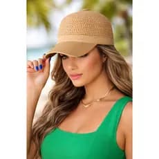 Boné De Praia Feminino Palha Sintética Praia Sol Mar Verão Ajustável com Velcro Chapéu Tendencia Qualidade Premium Moda