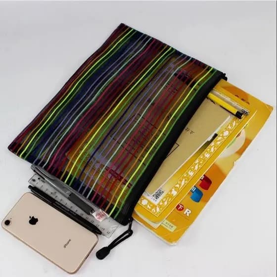 Estojo Multiuso Bolsinha Nylon Colorido Necessaire Transparente ou Duas Unidades Escolar 23.6x11.7cm