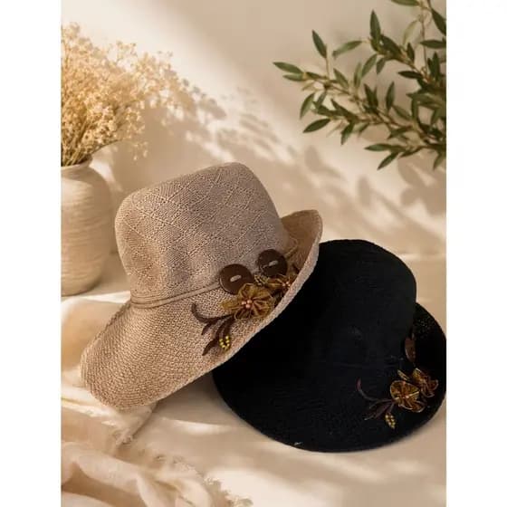 Chapéu Feminino Moda Praia Estilo Crochê com detalhe bordado em Flores