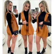 conjunto colete e short saia feminino courino