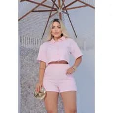 conjunto feminino short mais cropped botões moda feminina