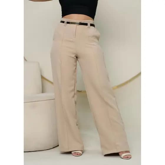 calça pantalona em alfaiataria feminina + cinto calça alfaiataria moda feminina
