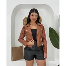jaqueta feminina em courino jaqueta couro fake moda feminina inverno