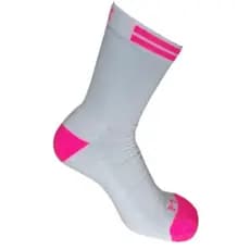 Meia de Ciclismo Cano Médio Curto BK Branco com Rosa Neon