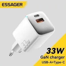 Essager 33W Carregador Rápido Original USB-C + USB-A Xiaomi Samsung iPhone 13, 14 Notebook Carregador Carregamento Turbo