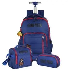 Kit Mochila One Piece Rodas Teen Lancheira E Estojo Triplo