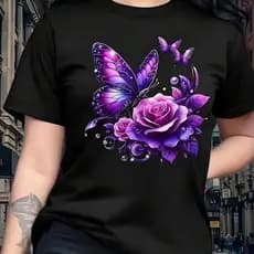 T-shirt Camiseta Estampada Feminina Borboleta Pousando na Flor Camisa 100% Algodão  Rápido