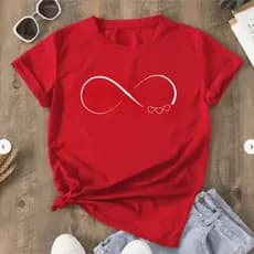 Camiseta Feminina Blusa Feminina Casual Blusa de Algodão Confortável Infinito Três Corações