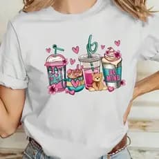 Camisa feminina estampada fofo 100% algodão conforto