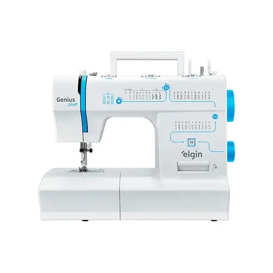 Máquina de Costura Elétrica Elgin 31 Pontos Genius Plus 70W JX4035 Branca/Azul - 127v