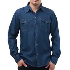Camisa De Jeans Masculino Manga Longa Com Bolso E Botão