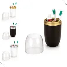 Porta Escova De Dentes Creme Dental Com Tampa Preto Branco Dourado Cinza Banheiro Lavabo pia