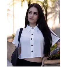Blusa Feminina Cropped Camisa Social Botões Em Viscolinho verão Dia das Mães