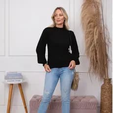 Blusa Feminina Tricot Manga Longa Inverno