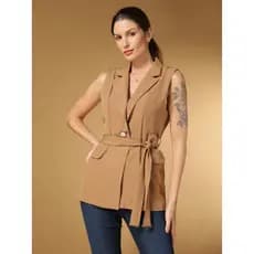 Colete feminino longo comprido alfaiataria moda gringa cinto colete social