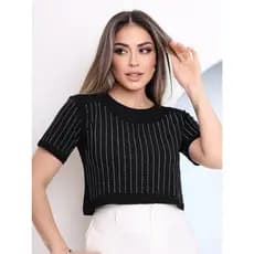 Blusa croped com brilho de viscolycra manga curta