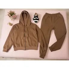 Conjunto Blusa Moletom  Canguru Capuz Feminino com Zíper  e Calça Moletom Feminino de Frio Flanelado