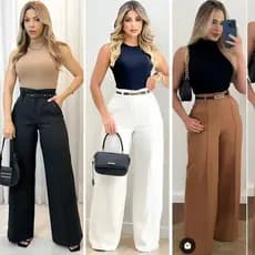 Calça Feminina Pantalona Alfaiataria com Cinto Novo