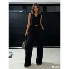 Conjunto Femenino Pantalona Social e Colete Com Botoes Maravillosos Moda Elegante e Confortavel Luis twil