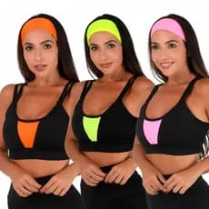Kit 3 Top Academia Feminino Detalhe Neon