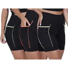 Kit 3 Bermuda Academia Feminino Fitness Cós Alto Refletiva Corrida Média Compressão Bolso Profundo