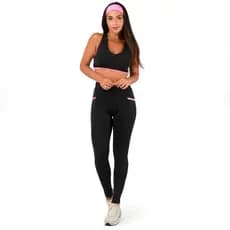 Conjunto Feminino Fitness Top + Legging Com Bolsos Laterais Zero Transparencia