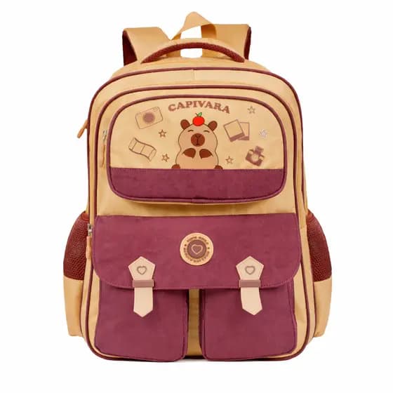 Mochila Escolar Juvenil Capivara Yins Kids 30 litros Nylon com 3 Divisórias Alças Acolchoadas