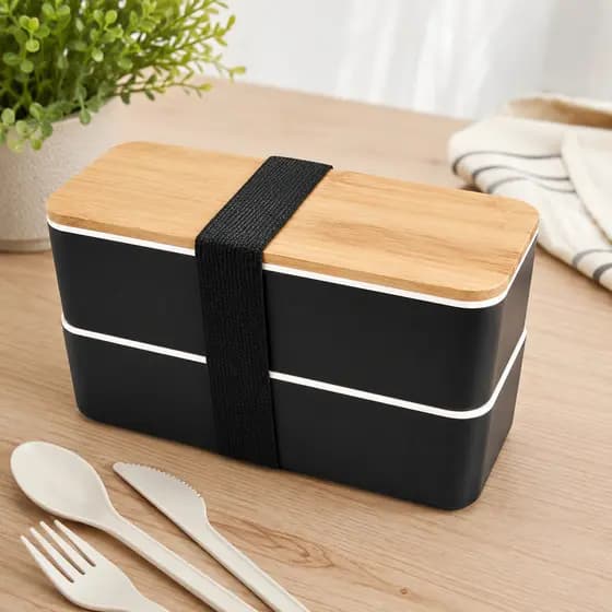 Pote Marmita Refeição Divisória Tampa Bambu Talher Garfo Colher Faca Cozinha Almoço