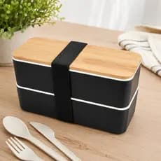Pote Marmita Refeição Divisória Tampa Bambu Talher Garfo Colher Faca Cozinha Almoço