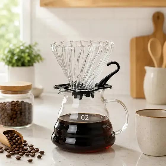 Kit Coador De Café Com Jarra De Vidro Tampa 600ml Cafeteira
