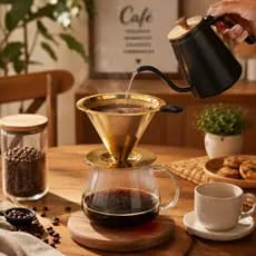 Coador de Café Inox Dourado Reutilizável Porta Filtro Permanente Cozinha Papel