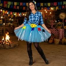 Saia Tule Festa Junina 40cm Feminina Roupa Caipira Colorida  Quadrilha Arraiá Show Temático Dança