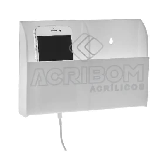 Suporte de Parede em Acrílico Branco Duplo Para Celular (Para 2 Celulares) - Acribom