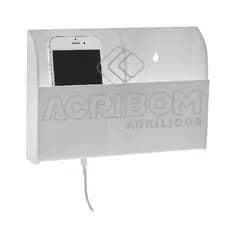 Suporte de Parede em Acrílico Branco Duplo Para Celular (Para 2 Celulares) - Acribom