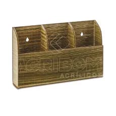 Suporte de Parede em Acrílico Palha / Madeira Triplo Para Controle Remoto de TV ou Ar Condicionado - Porta Controle Remoto - Suporte Para 3 Controles - Acribom