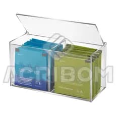 Caixa Porta Chá Com 2 Nichos e Tampa Articulada em Acrílico Cristal / Transparente - Acribom