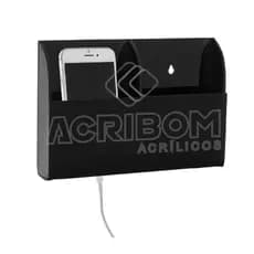 Suporte de Parede em Acrílico Preto Duplo Para Celular - Acribom