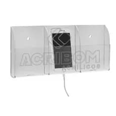 Suporte de Parede em Acrílico Cristal Triplo Para Celular - Acribom