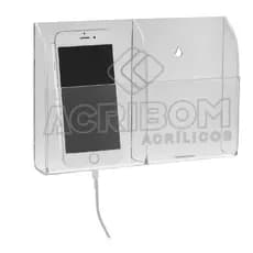 Suporte de Parede Acrílico Cristal / Transparente Duplo Para Celular - Acribom