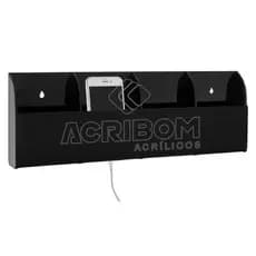 Suporte de Parede em Acrílico Preto Quadruplo Para Celular - Acribom