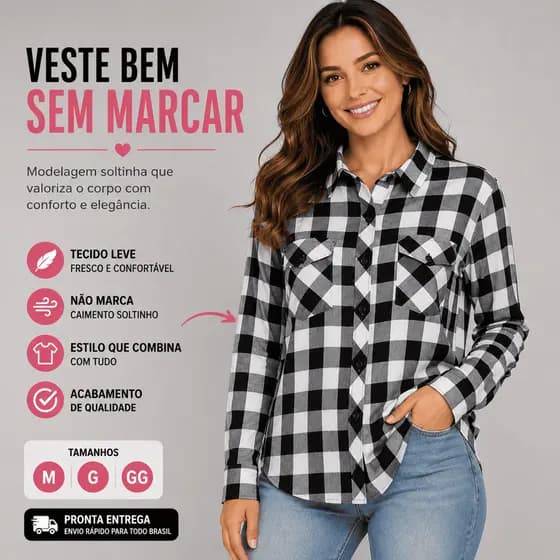 Camisa Xadrez Feminino Social Manga Longa 100% poliester Estilosa M G GG