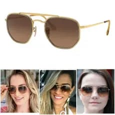 Óculos De Sol Marshal Dourado Marrom Degrade Feminino Masculino Lente Cristal Casual UV400 Barato